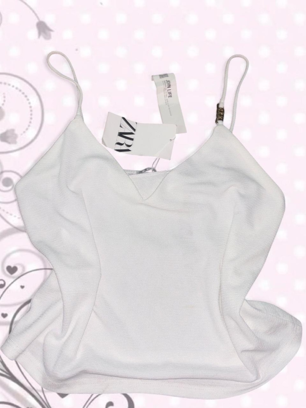 Zara White Ribbed V-Neck Spaghetti Strap Camisole